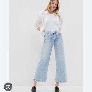 Gap High Rise Stride Wide-Leg Ankle Jeans Light Indigo Wash